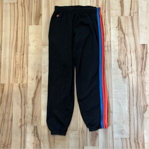 Aviator Nation Sweatpants Black Neon Rainbow 5 Stripe Sweats Size Small